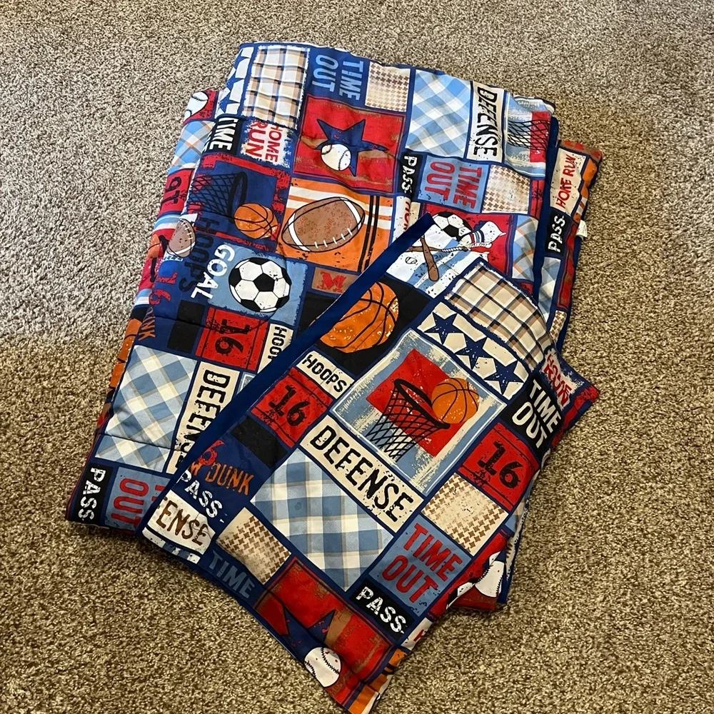 Sports-Themed Blue and Red Comforter and Sham